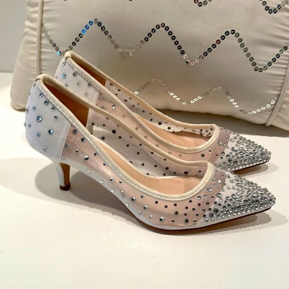 NEW De Blossom Bridal Silver Sparkle Heels Size 5.5 - Picture 4 of 9